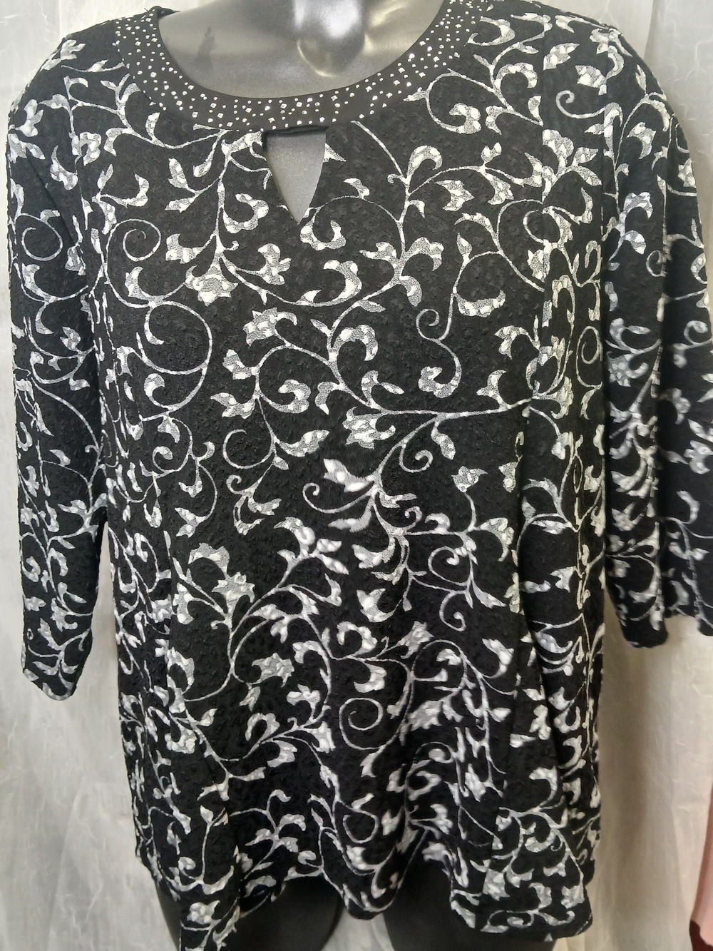 Kim Rogers Black Tunic Dress with Silver Floral Scrolls